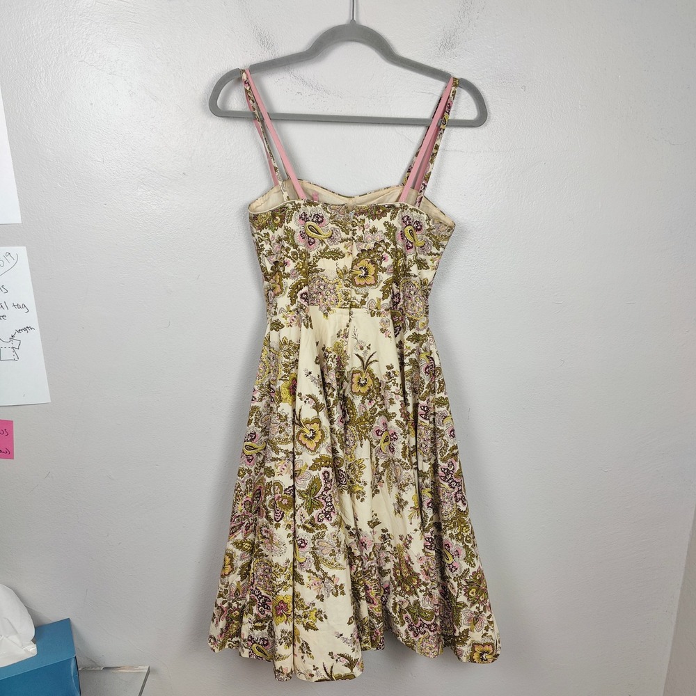 Vintage Anthropologie Elevenses Dress Womens 2‎ Cream Floral Print Sequins Boho - Picture 10 of 13